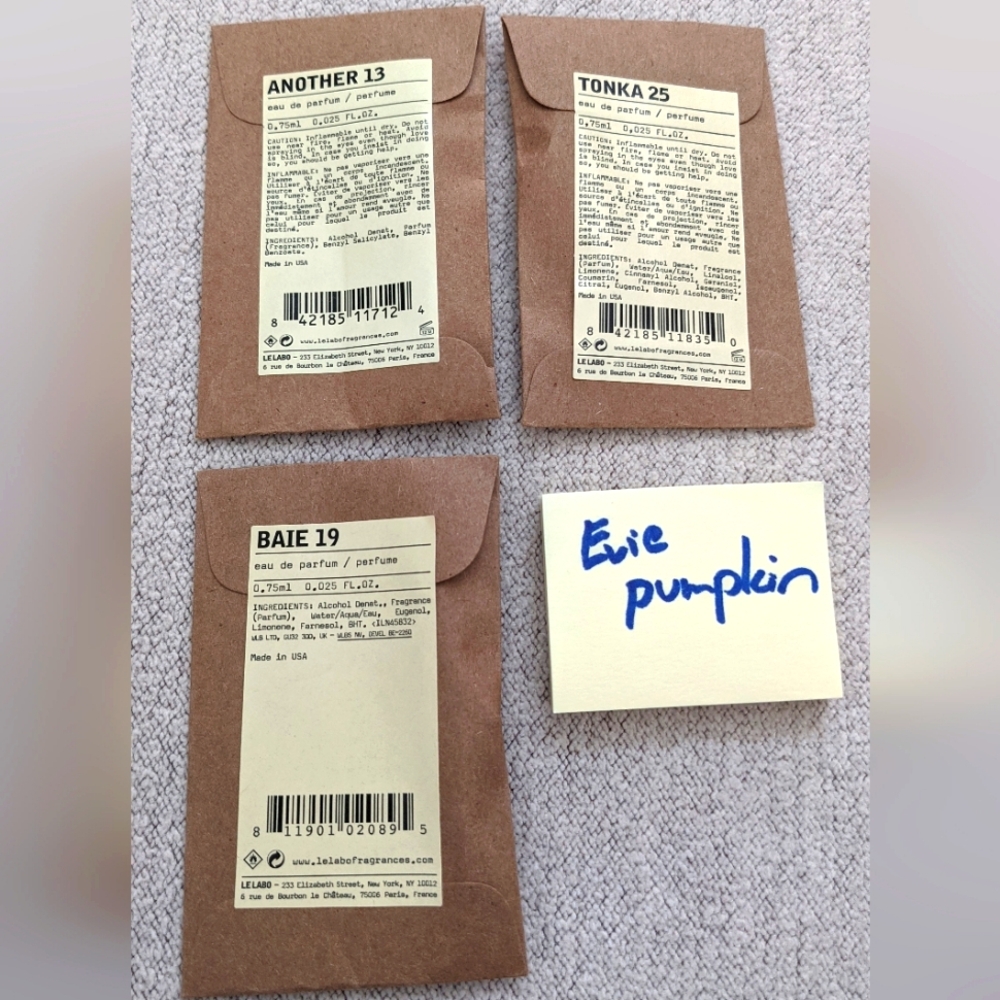 NEW Le Labo Fragrance Sample Envelopes -  Baie 19 & Another 13 & Tonka 25